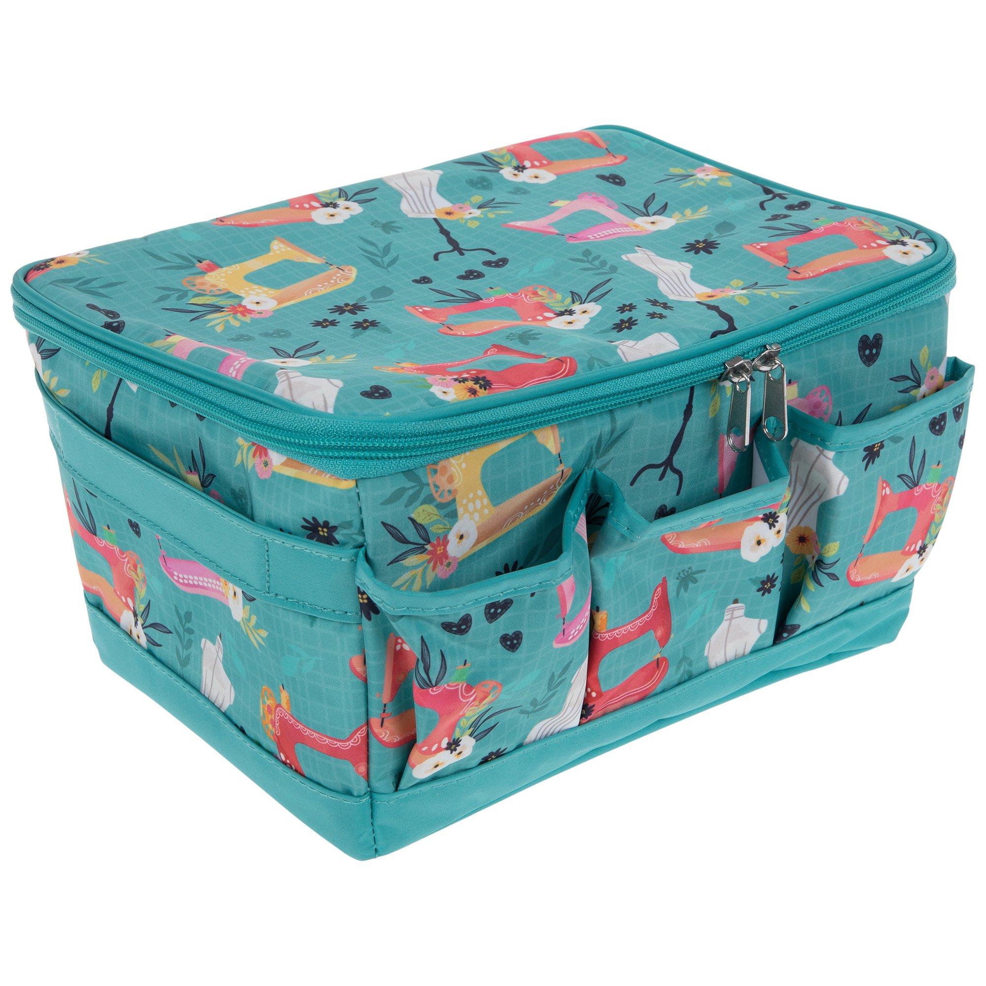 Collapsible Sewing Kit Organizer Box, Grey & Floral