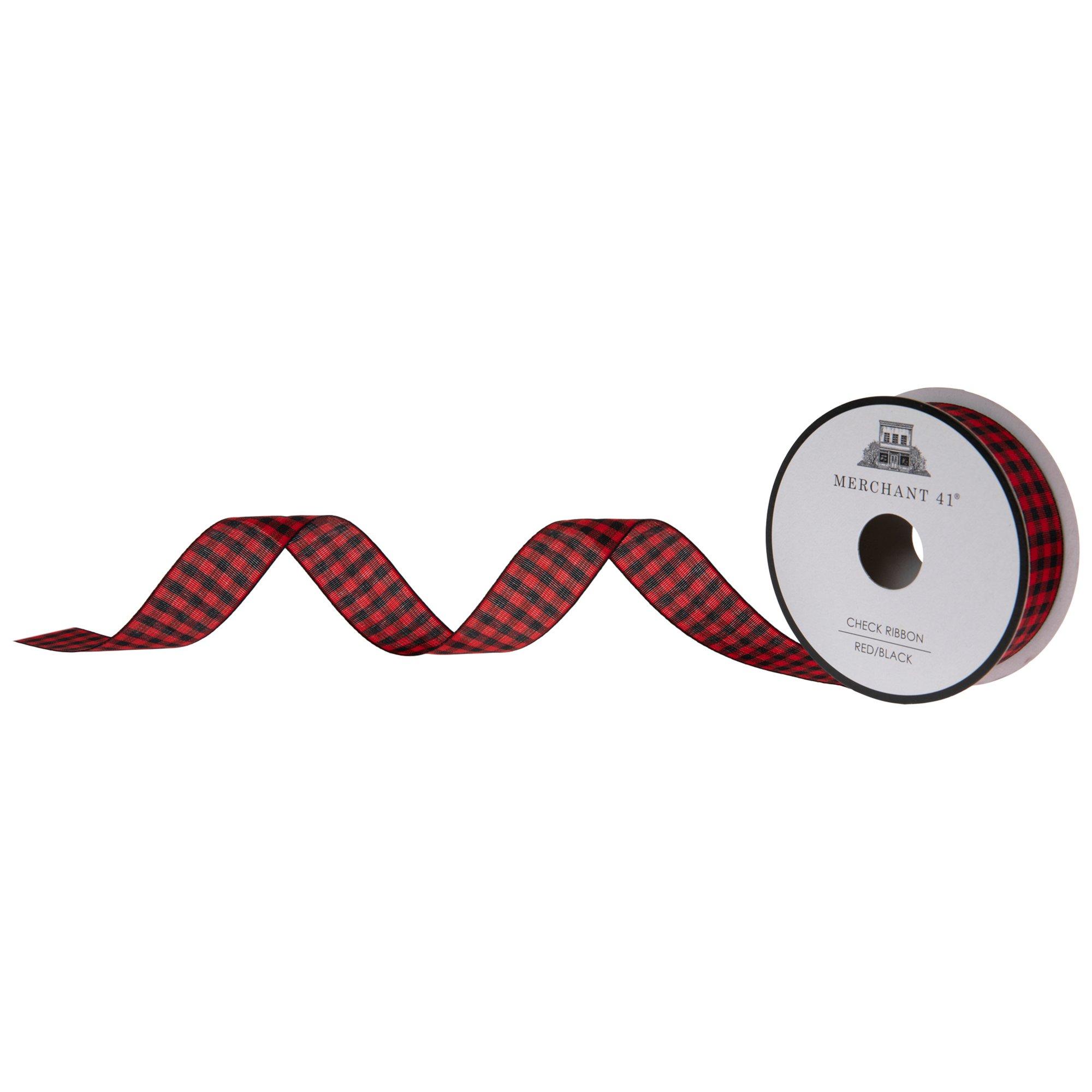 Gingham Ribbon red & black color, 7/8" ribbon-width view 1