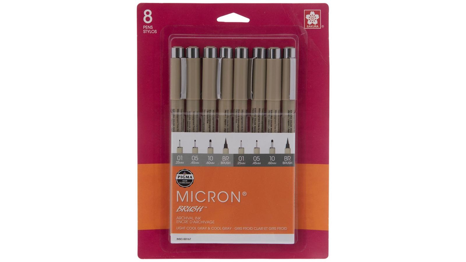 Light Cool Gray & Cool Gray Micron Brush Pens - 8 Piece Set