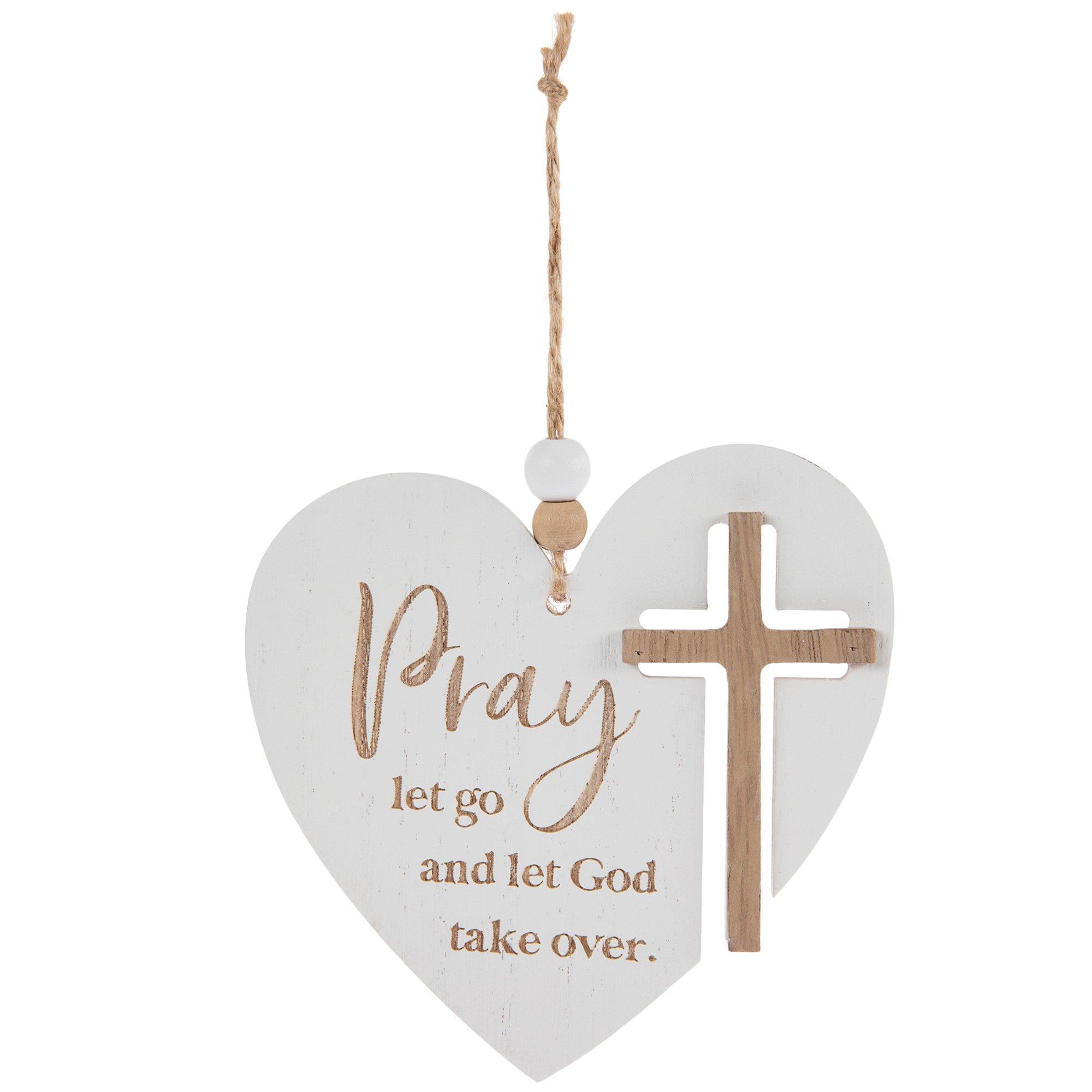 White Heart &amp; Cross Wood Wall Decor