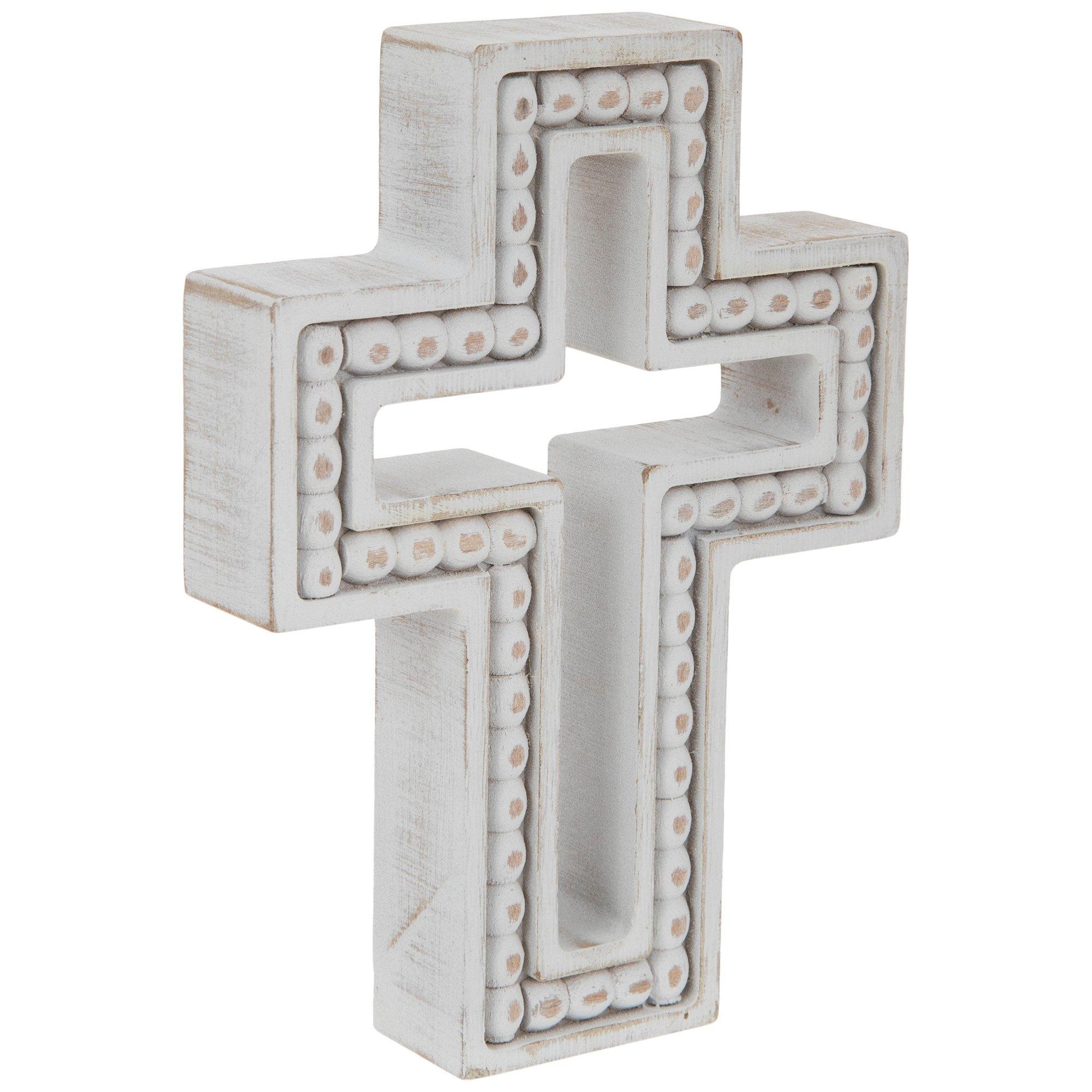 Distressed White Beaded Wood Cross Hobby Lobby 2226462   2226462 81095352 02082024 IMGSET