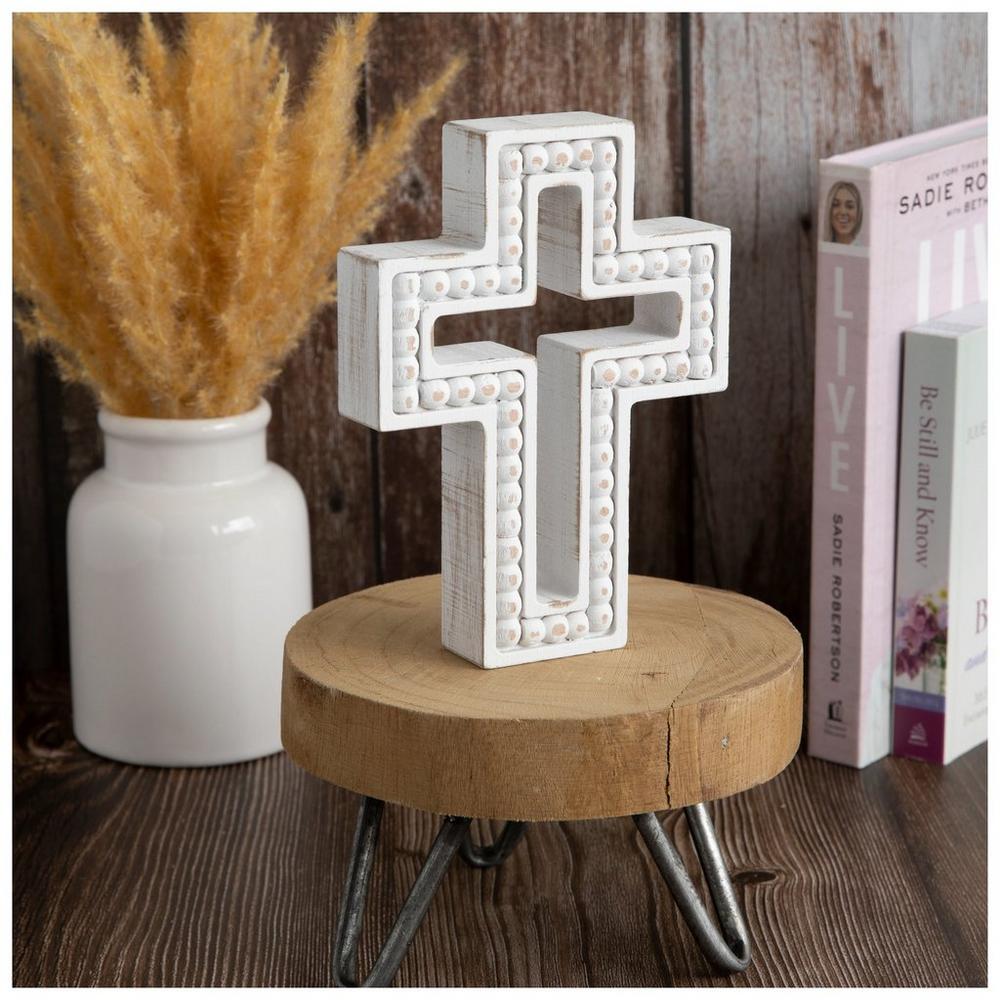 CROSS   White   専用です Distressed White Beaded Wood Cross Figurine | Hobby Lobby | 2226462