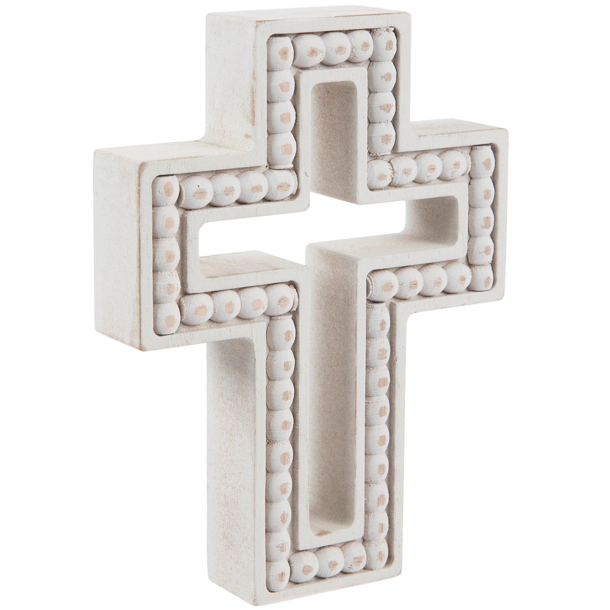 Distressed White Beaded Wood Cross Hobby Lobby 2226462