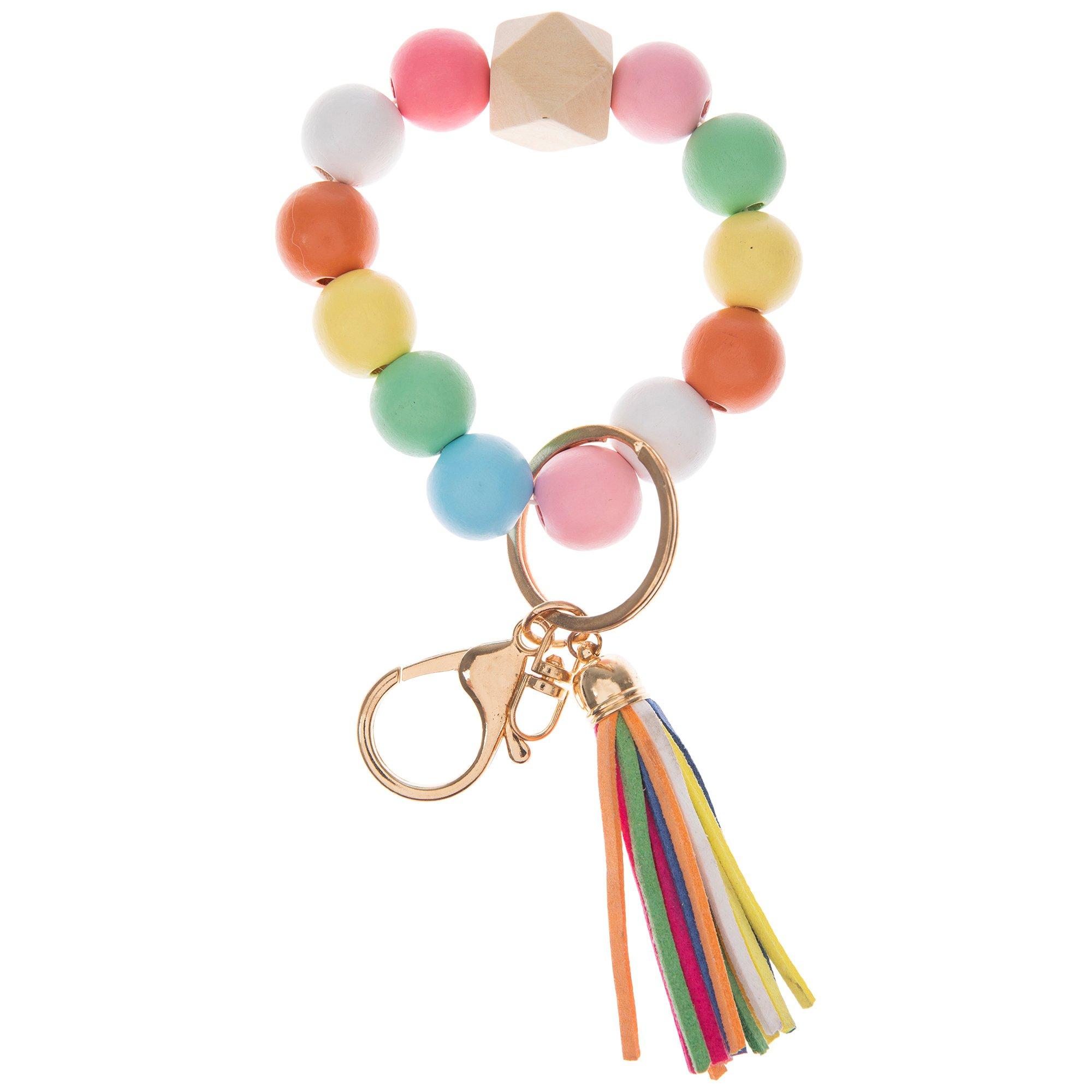 MultiColor Beaded Wood Bracelet Keychain Hobby Lobby 2226876