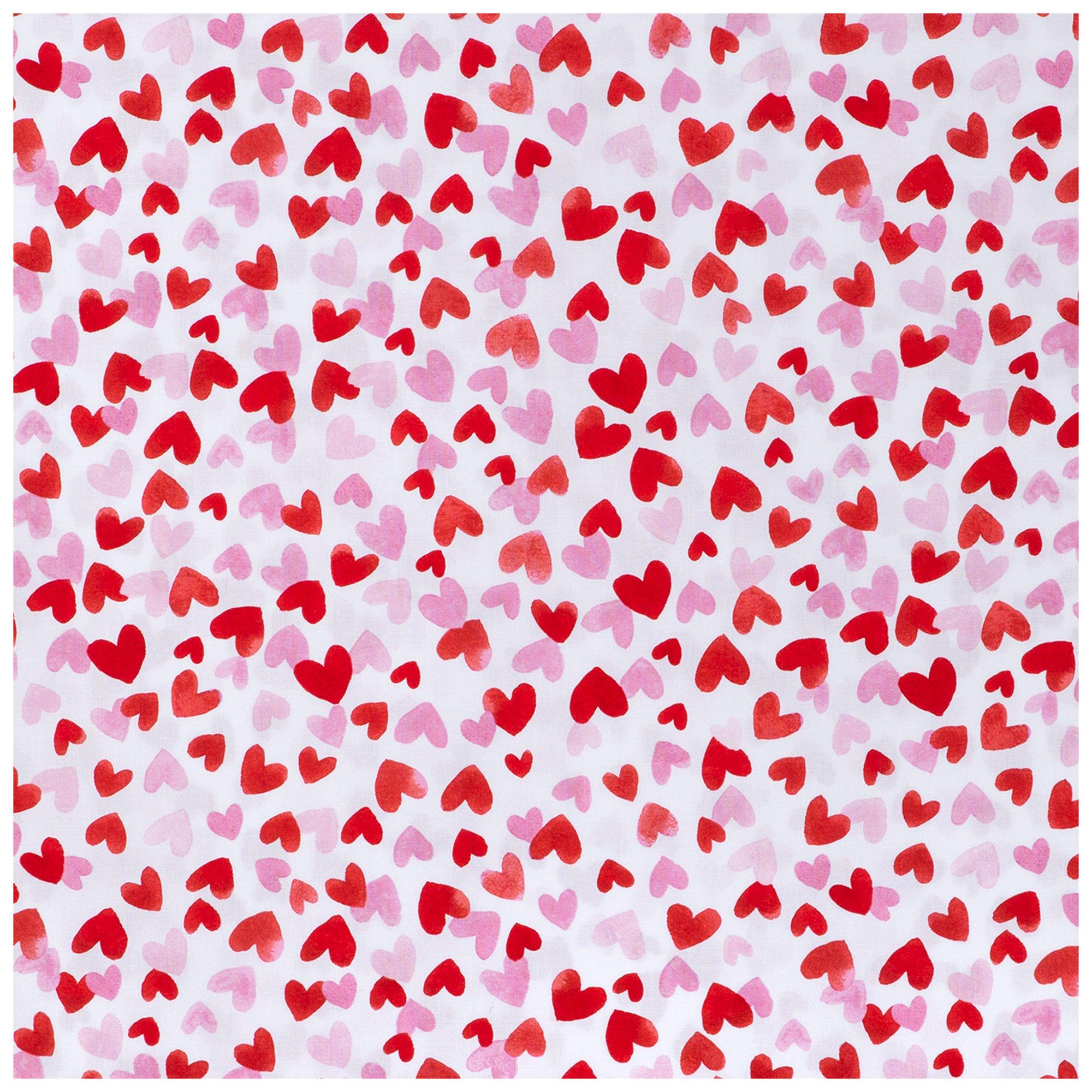 Big Red Hearts On White Valentine's Day Cotton Fabric