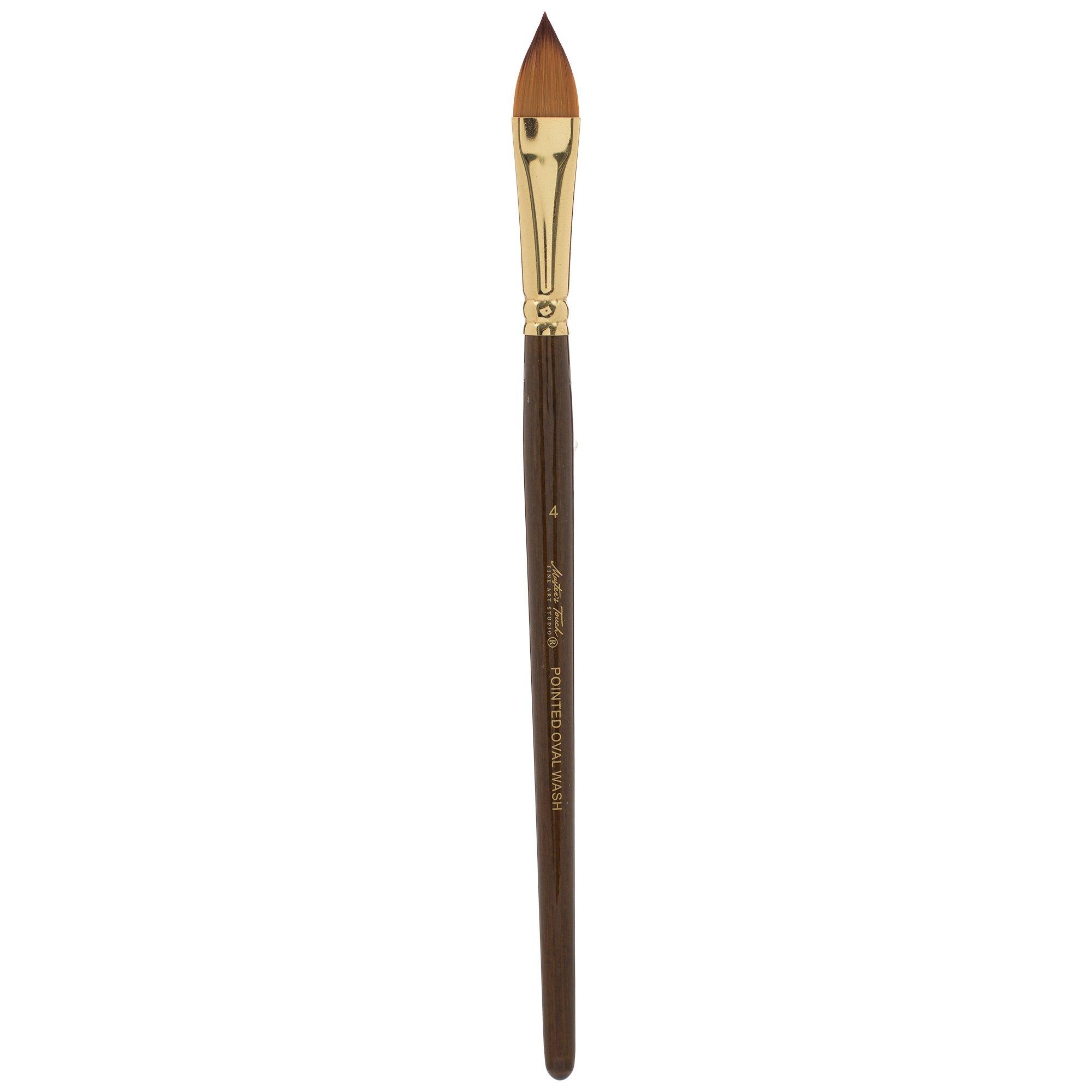 Gold Taklon Pointed Oval Wash Paint Brush 4 size view 1