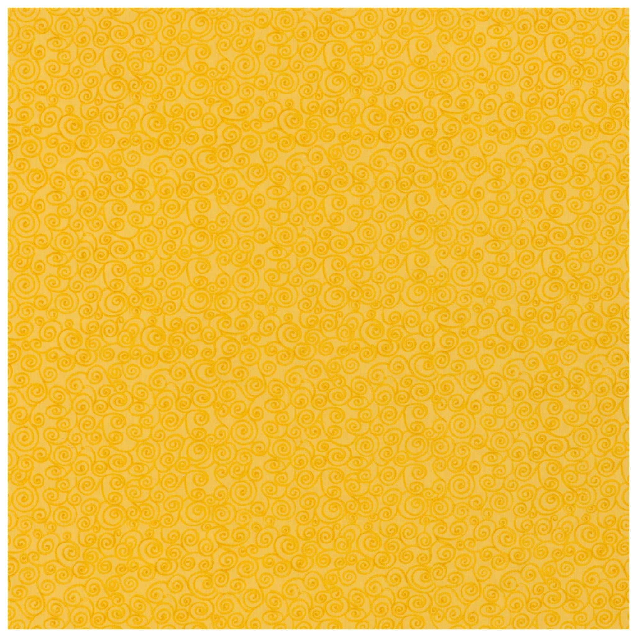 Yellow Scroll Print Cotton Calico Fabric