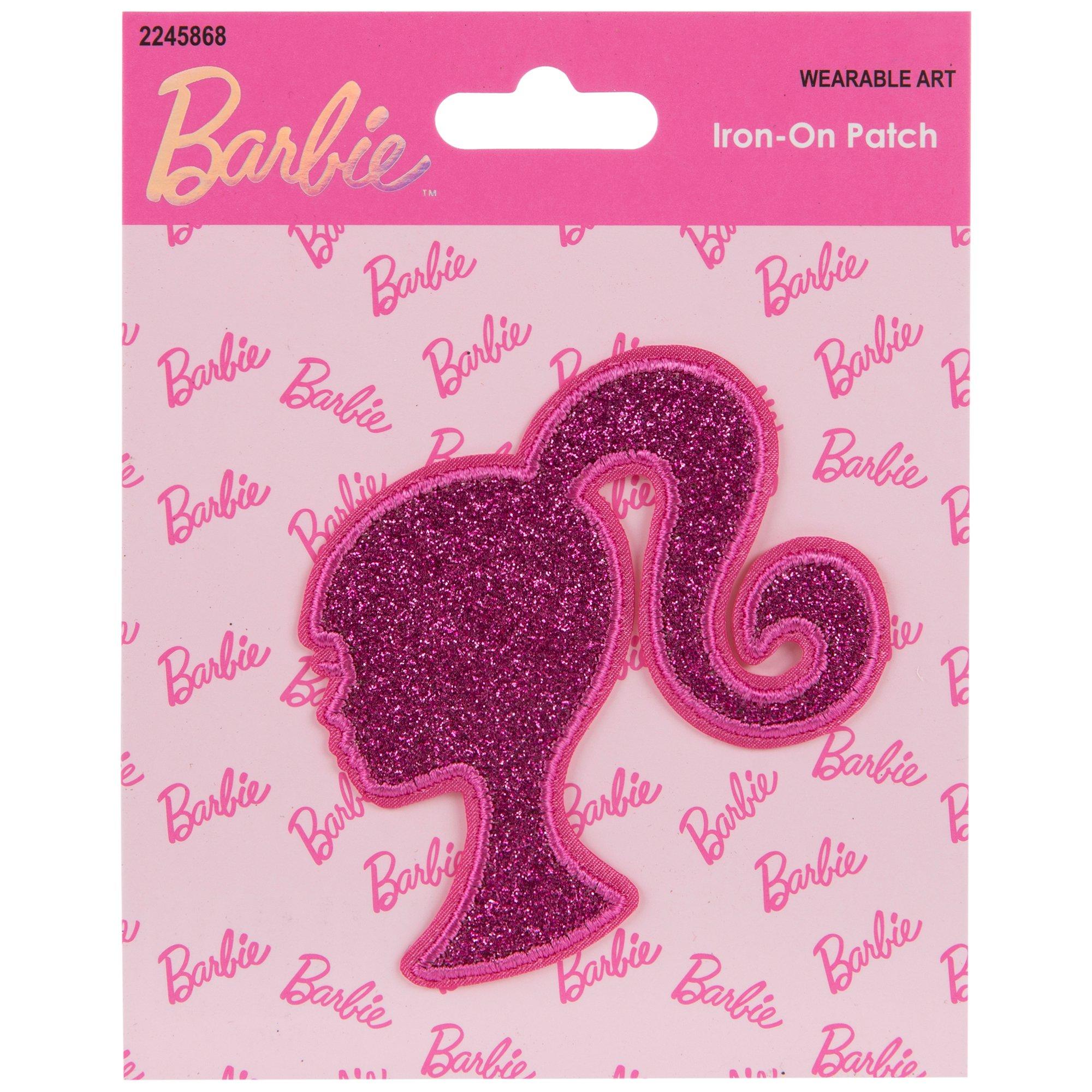 Pink Glitter Barbie Silhouette Iron-On Patch