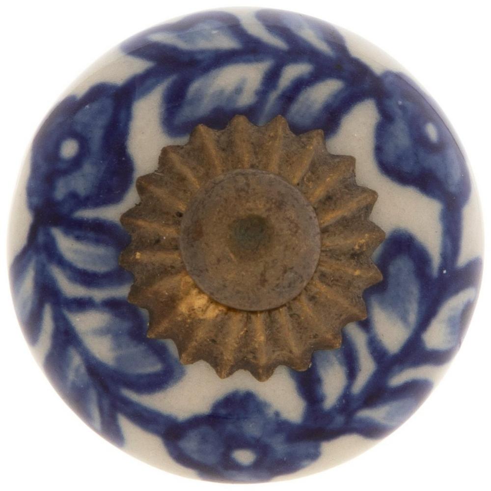 Blue White Floral Round Knob