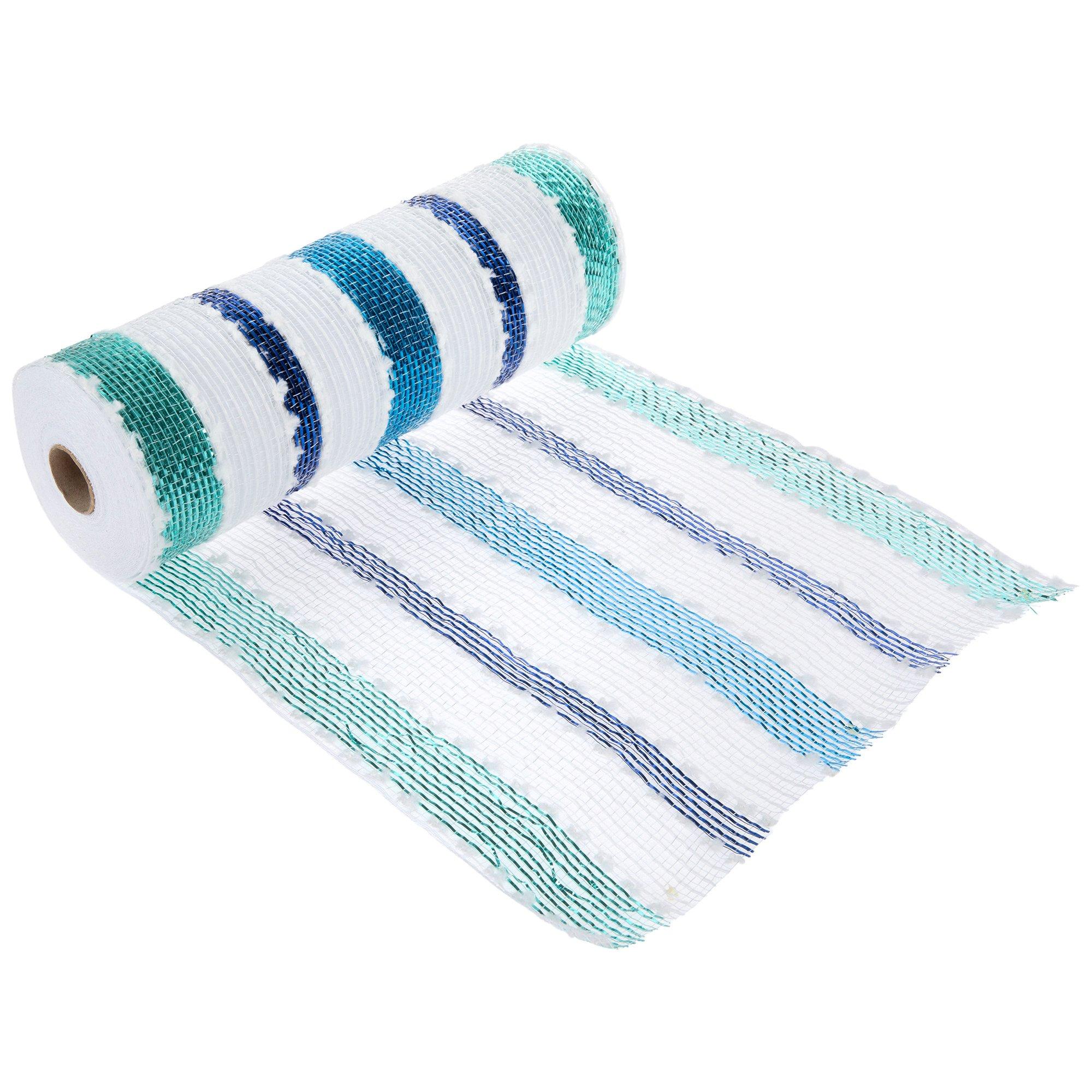 Blue, White & Teal Striped Metallic Deco Mesh Ribbon 10" Hobby Lobby 2251882