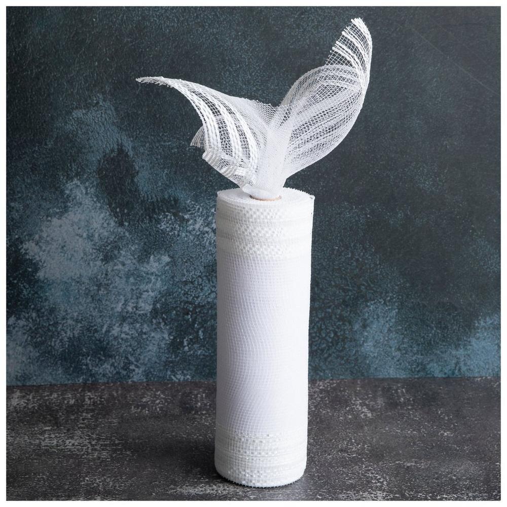 White Striped Deco Mesh Ribbon - 10