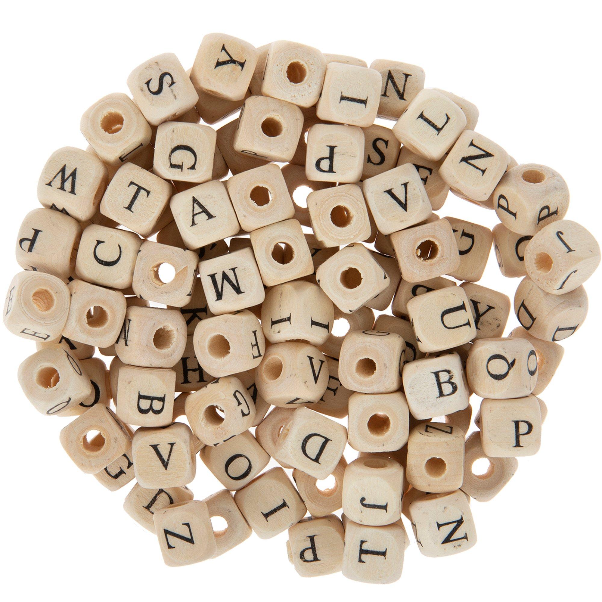 Wood Alphabet Letter Beads / Big Wooden Cube Initial Bead / Square