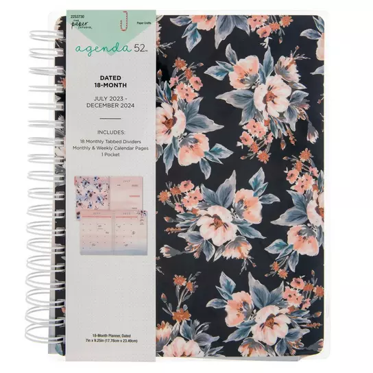 2023 - 2024 Blue & Pink Floral Spiral Planner - 18 Months, Hobby Lobby