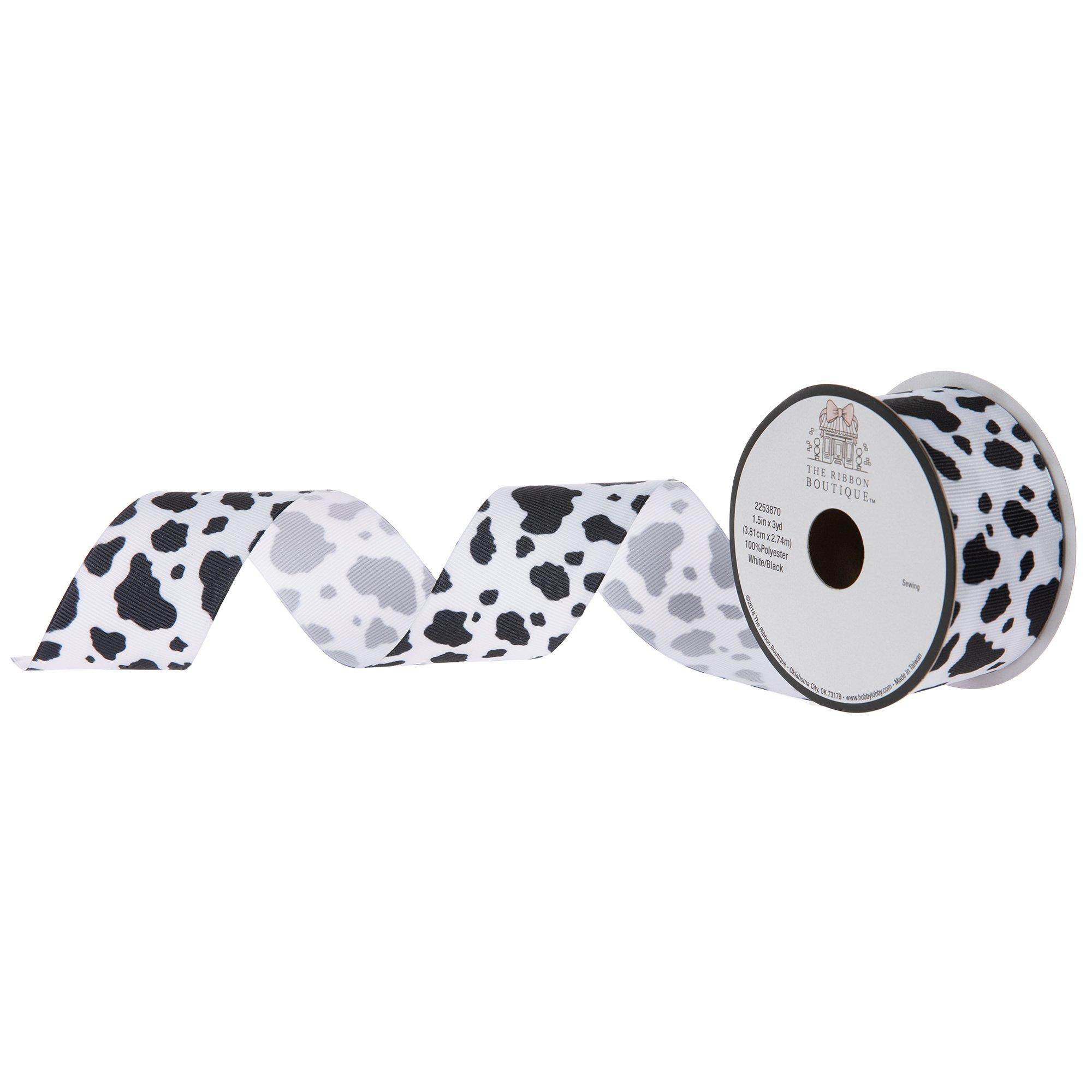 2.5 Fuzzy Cow Print Ribbon: White & Black (10 Yards)