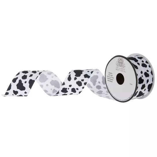 Wired Ribbon * Cow Print * Black and White Canvas * 2.5 x 10 Yards * –  Personal Lee Yours