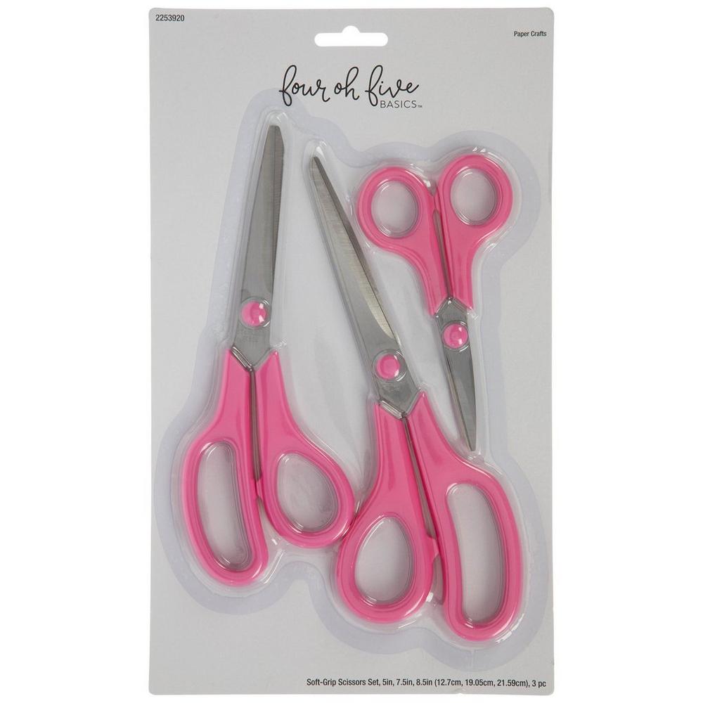 Pink Soft-Grip Scissors - 3 Piece Set