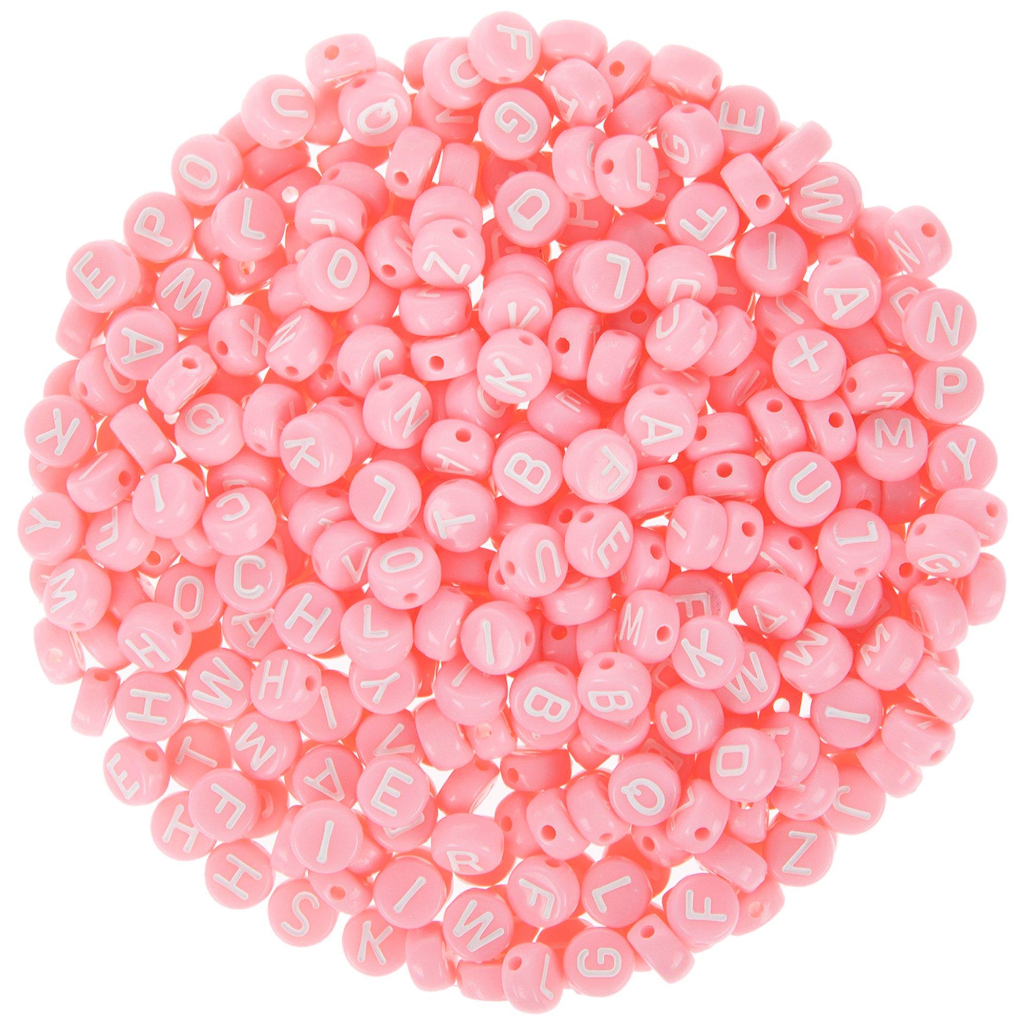 4*7mm plastic letter beads pink black