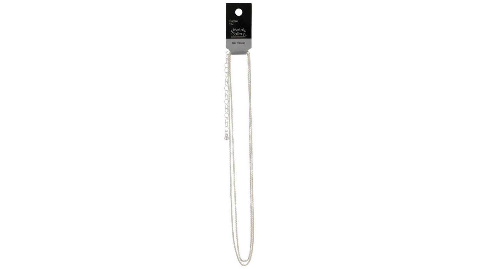 Shiny Silver Box Chain Necklace - 30