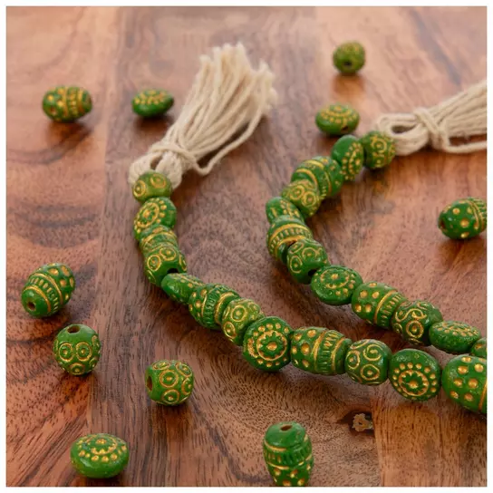Green Clay Bead Strands With Tassels