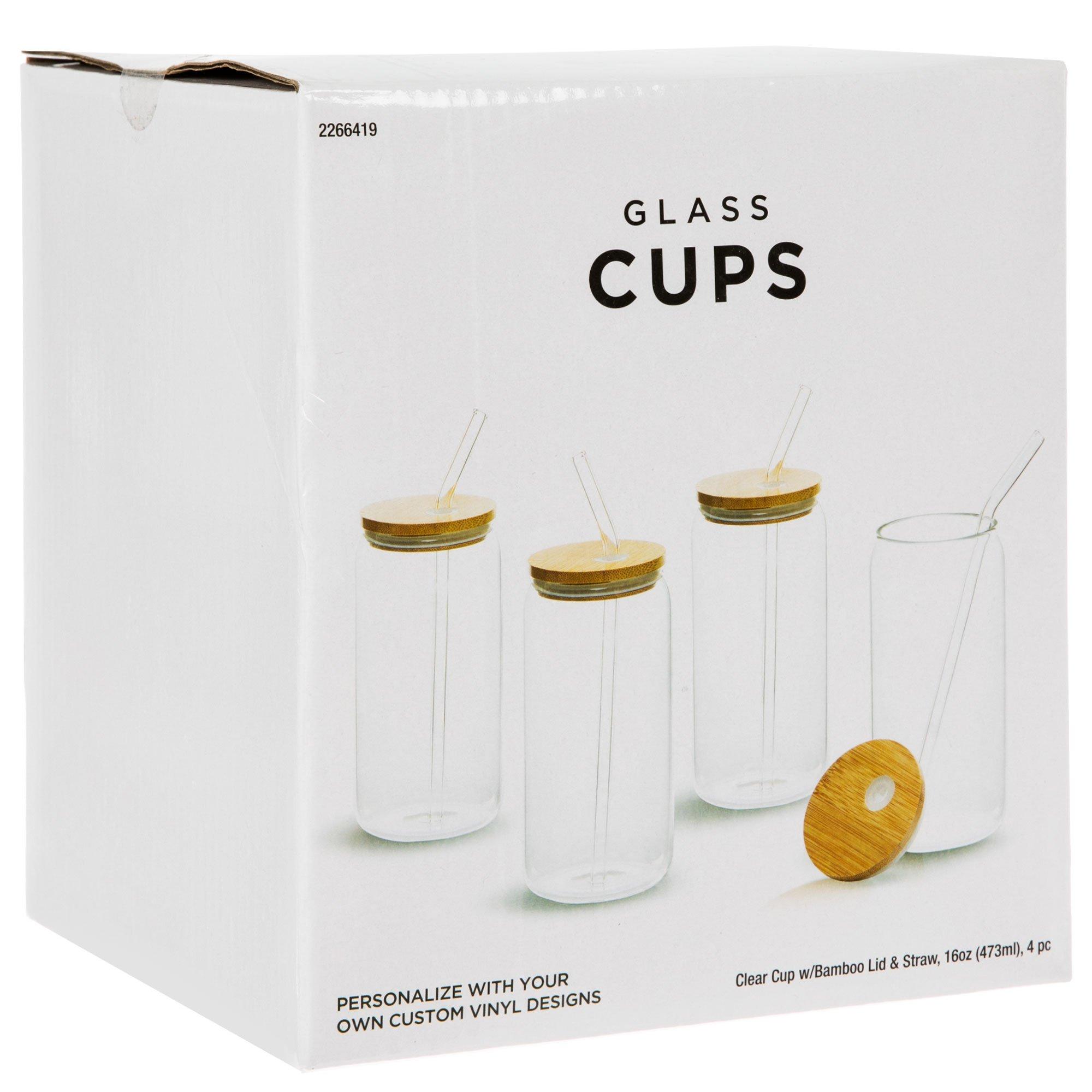 Glass Cups with Bamboo Lids and Straws 15/16OZ - Bamco