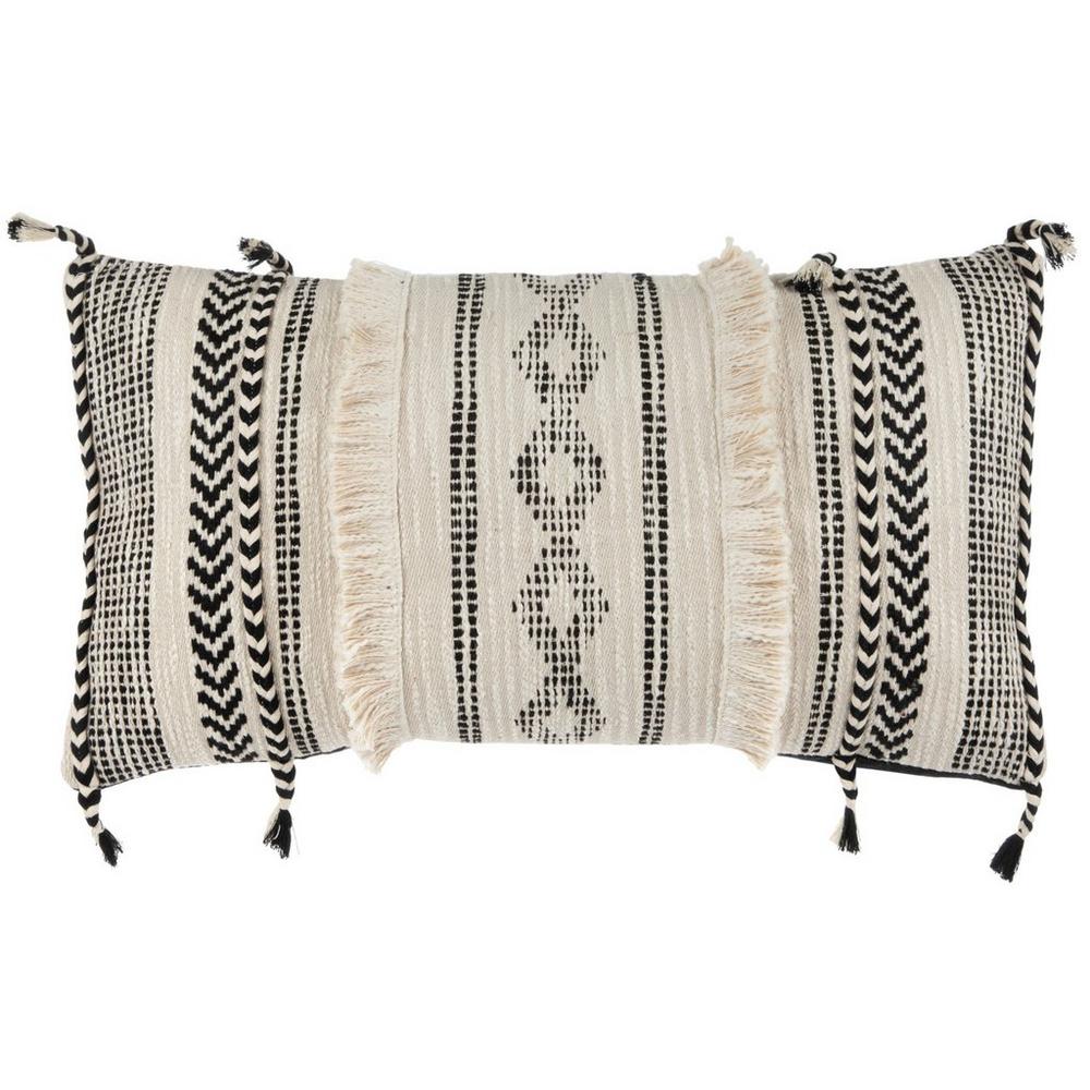 Cream Black Plaited Braid Pillow