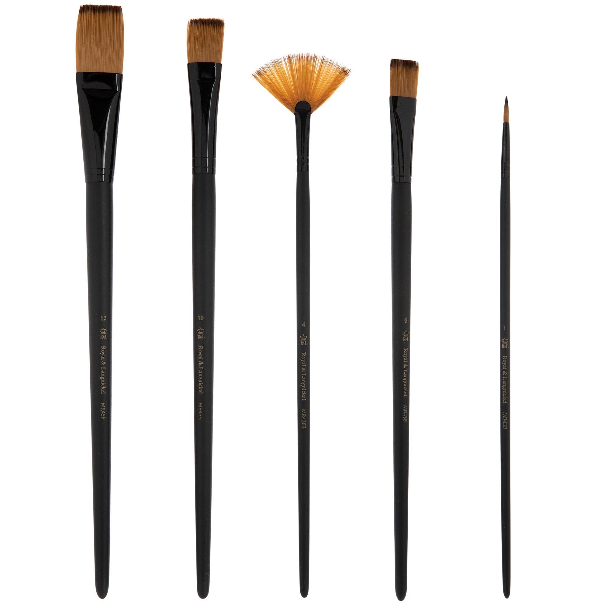 Gold Taklon Paint Brushes - 5 Piece Set 