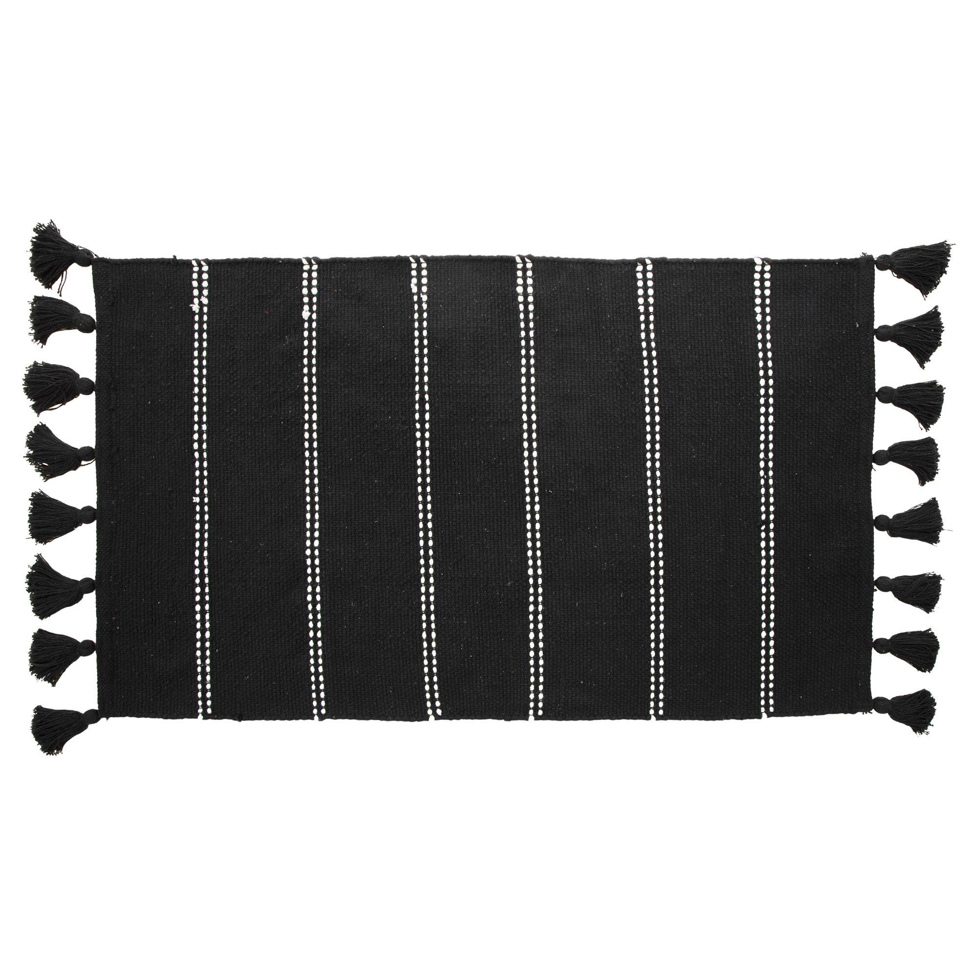 INK+IVY Arbor Stripe Tassel Cotton Tufted Rug - Black/Neutral