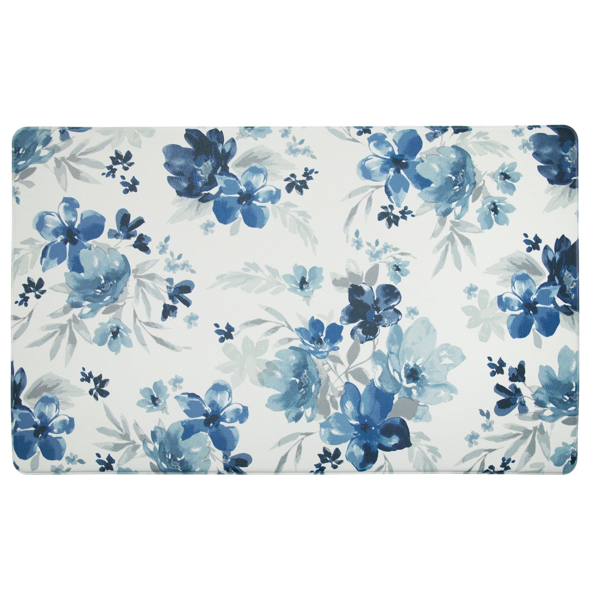 Floor Mat, Blue Floor Mat Sunflowers & Hydrangeas Anti Fatigue Mat Memory  Foam Cushion Mat Kitchen Mat for Floor Blue Kitchen Rug Floral Mat 