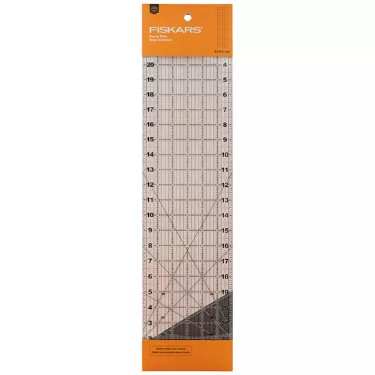  Fiskars Sewing Ruler - 6 x 24 Acrylic Ruler - Sewing and Quilting  Ruler with Gridlines - Arts and Craft Supplies - Clear/Red