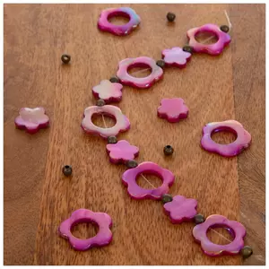 Pink Flower Cutout Shell Bead Strand