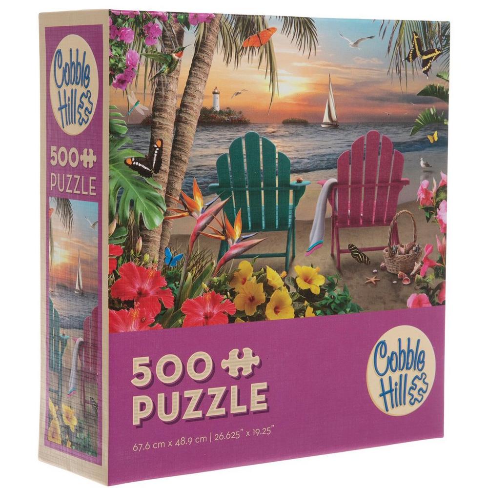 Cobble Hill 500 Piece Puzzle - Island Paradise With Sample Poster, Made In USA Eco-Friendly