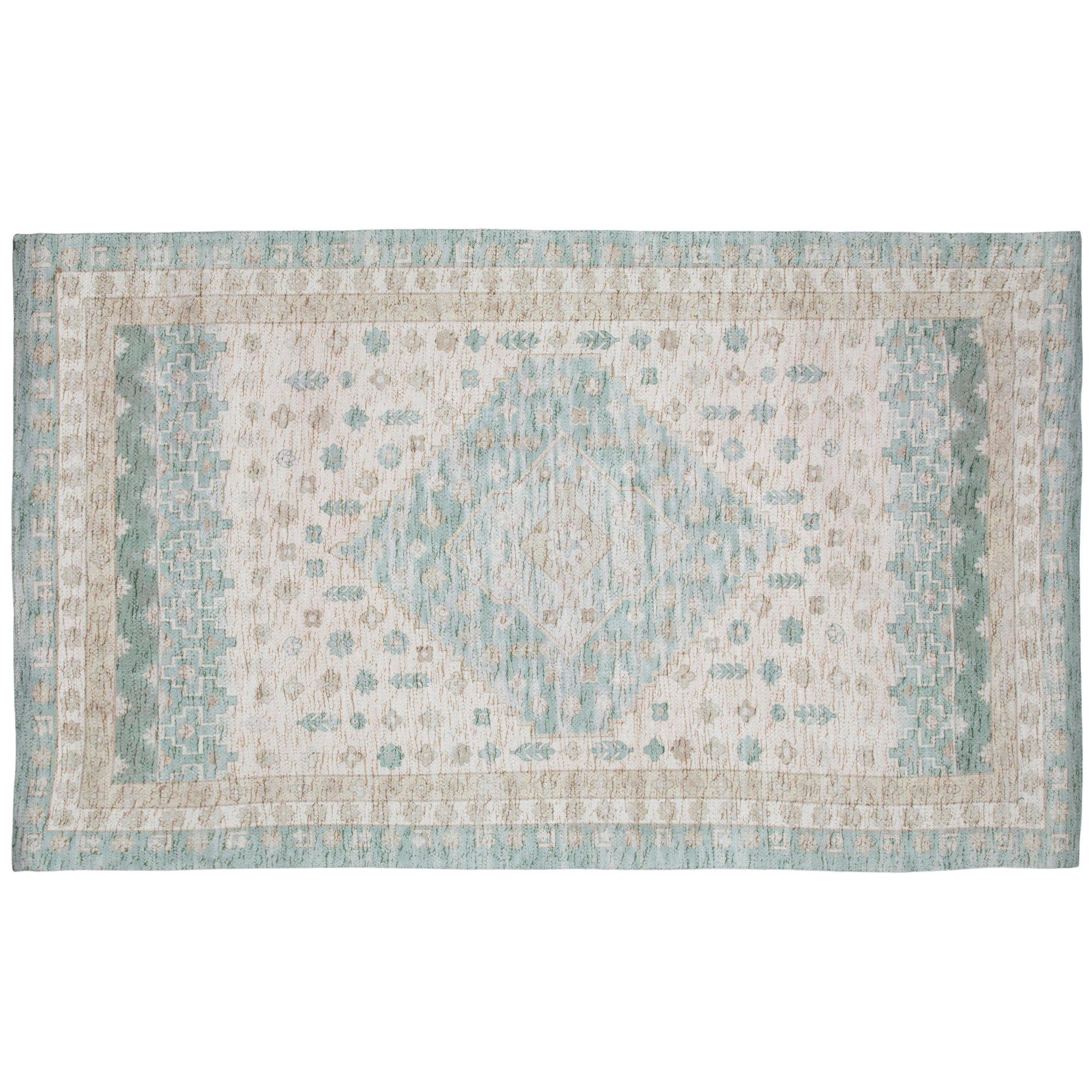 Found & Fable Chenille Printed Vintage Look Blue Medallion Area Rug, 5x7, Sold by at Home