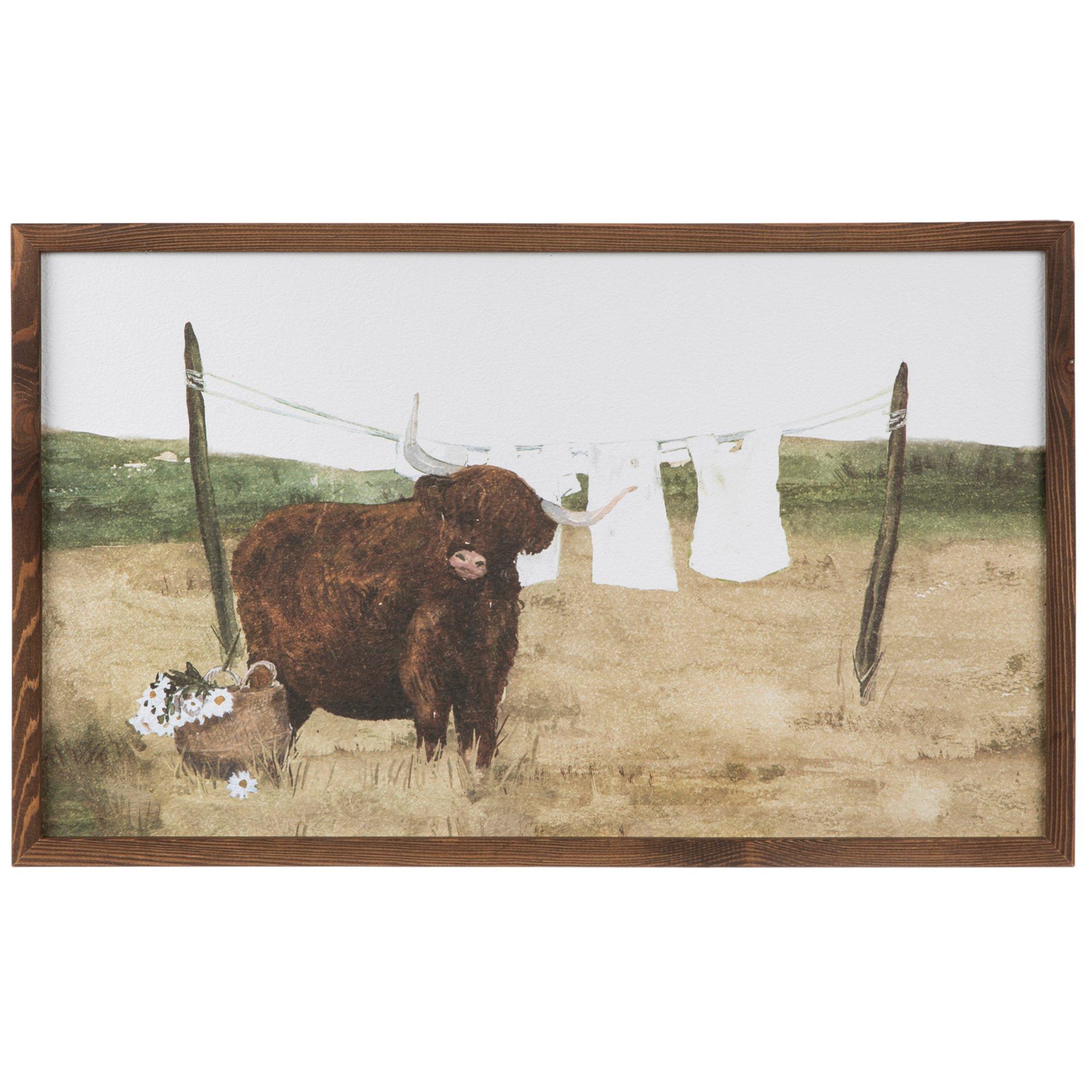 Cute Highland Cow Country Farmhouse Canvas Printing Rustic Bedroom Decor Retro Cow with Garland Wall Art Funny Home Artwork Print used in Bathroom