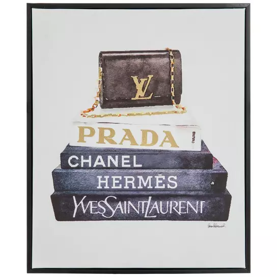 Prada, Art, Prada Chanel Yves Saint Laurent And Herms Fashion Books  Flowers Canvas Art