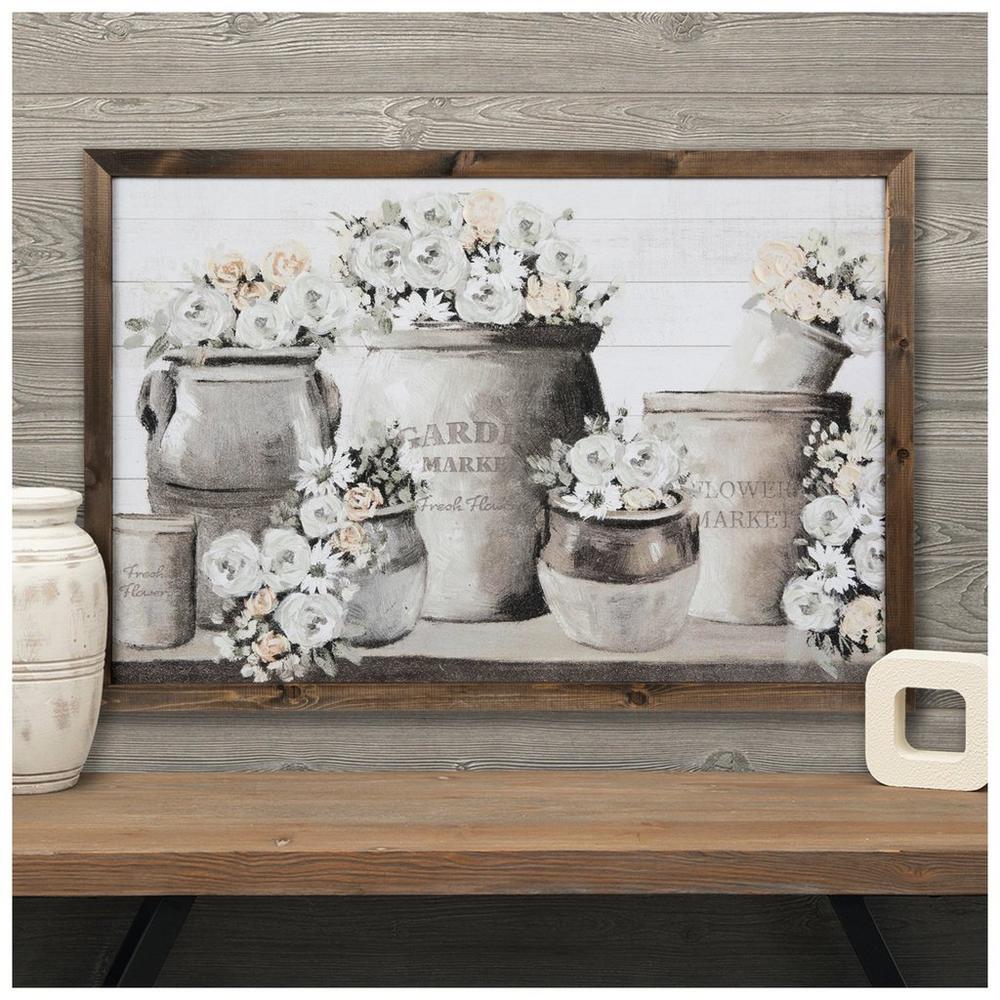 Beige Potted Flowers Canvas Wall Decor