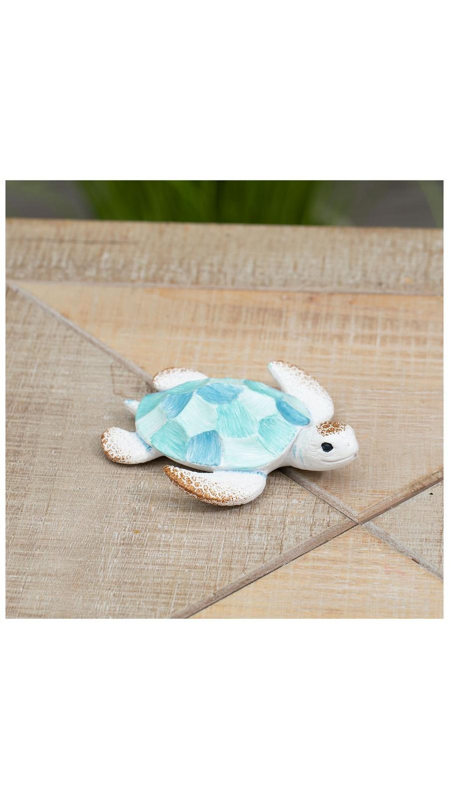 5H Blue Sea Turtle Swimming On Waves Statue – Sea Life Figurine, Room Decor