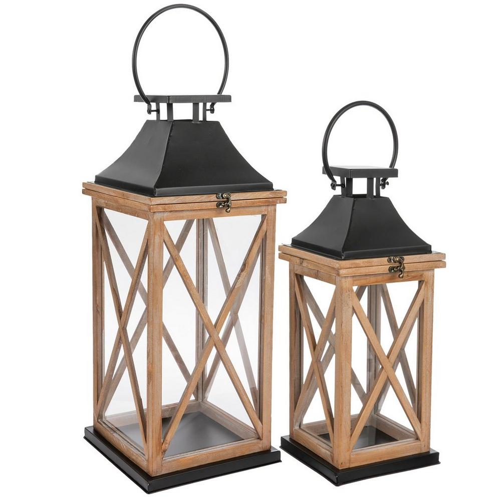 Whitewash Wood Lantern Set