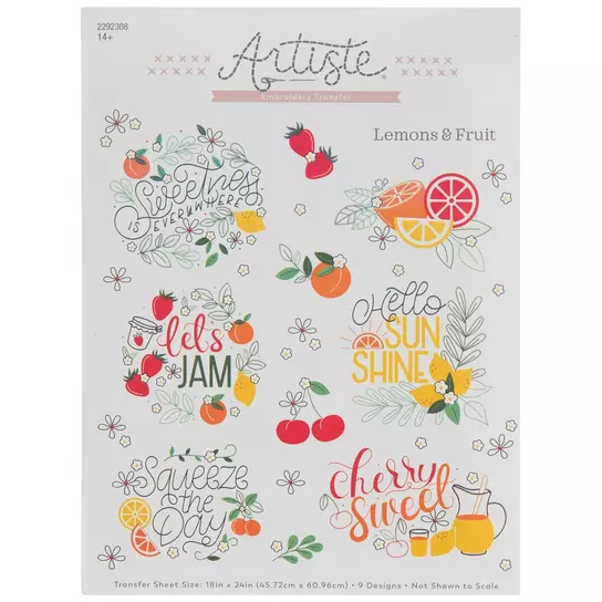 Lemons & Fruit Embroidery Iron-On Transfers, Hobby Lobby