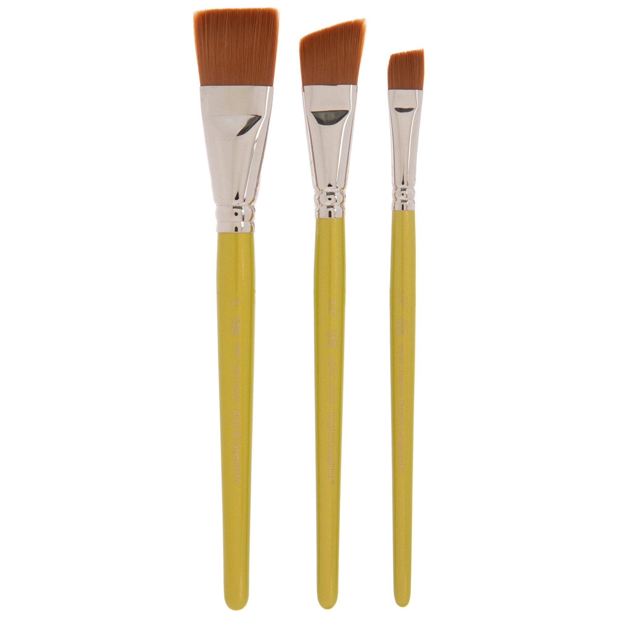 Brown Taklon Angular & Wash Paint Brushes 3 Piece Set Hobby Lobby