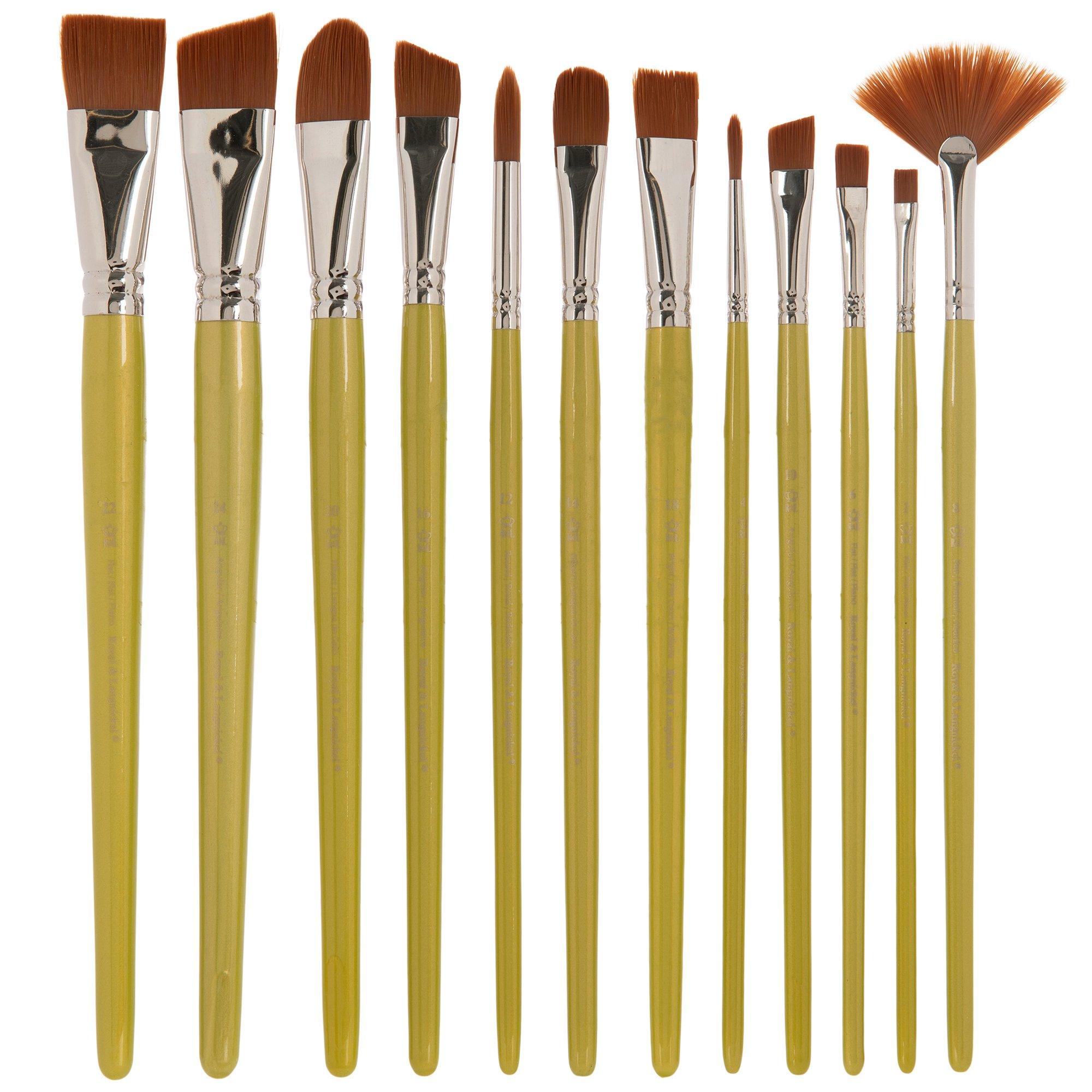 Lime Green & Brown Taklon Paint Brushes 12 Piece Set Hobby Lobby