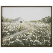 White Flowers By The Barn Framed Wall Decor