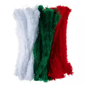 Red, Green & White Fuzzy Chenille Stems