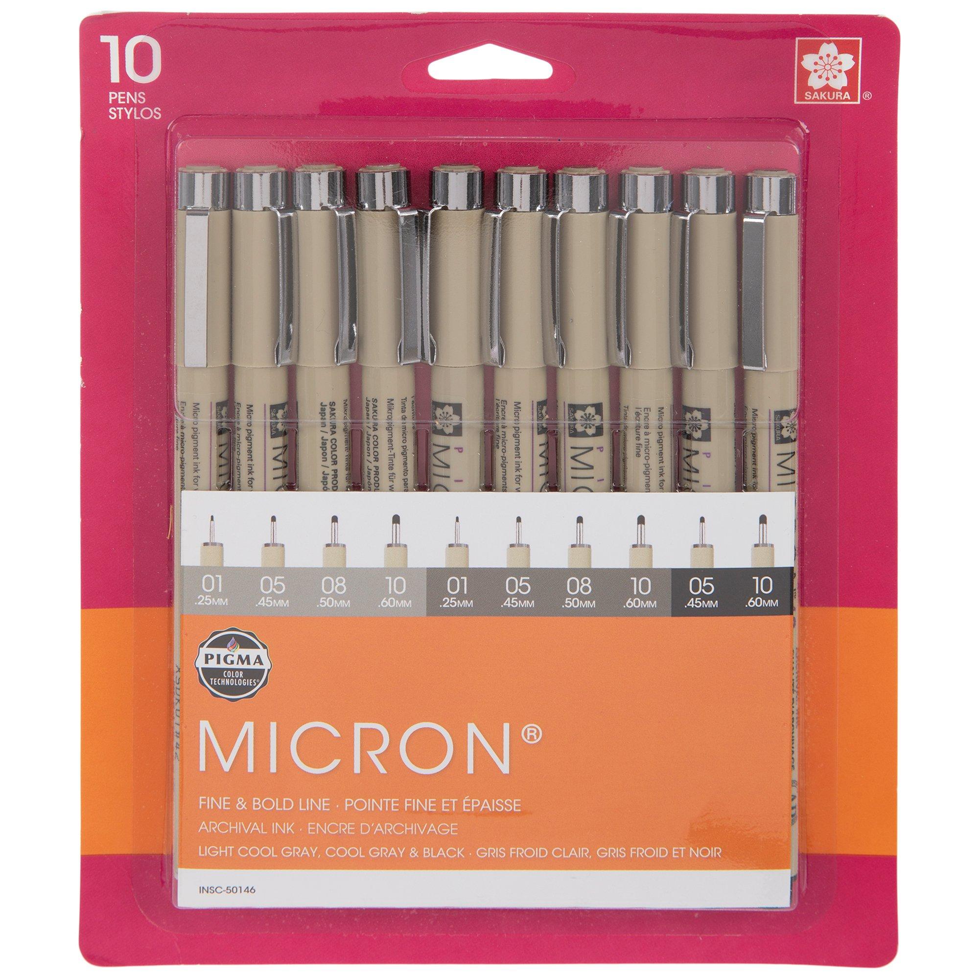 Black & Gray Micron Ink Pens 10 Piece Set Hobby Lobby 2297307