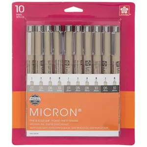 Mincho 8FWZ7GP Set of 10 Black Micro-Pen Fineliner Ink Pens