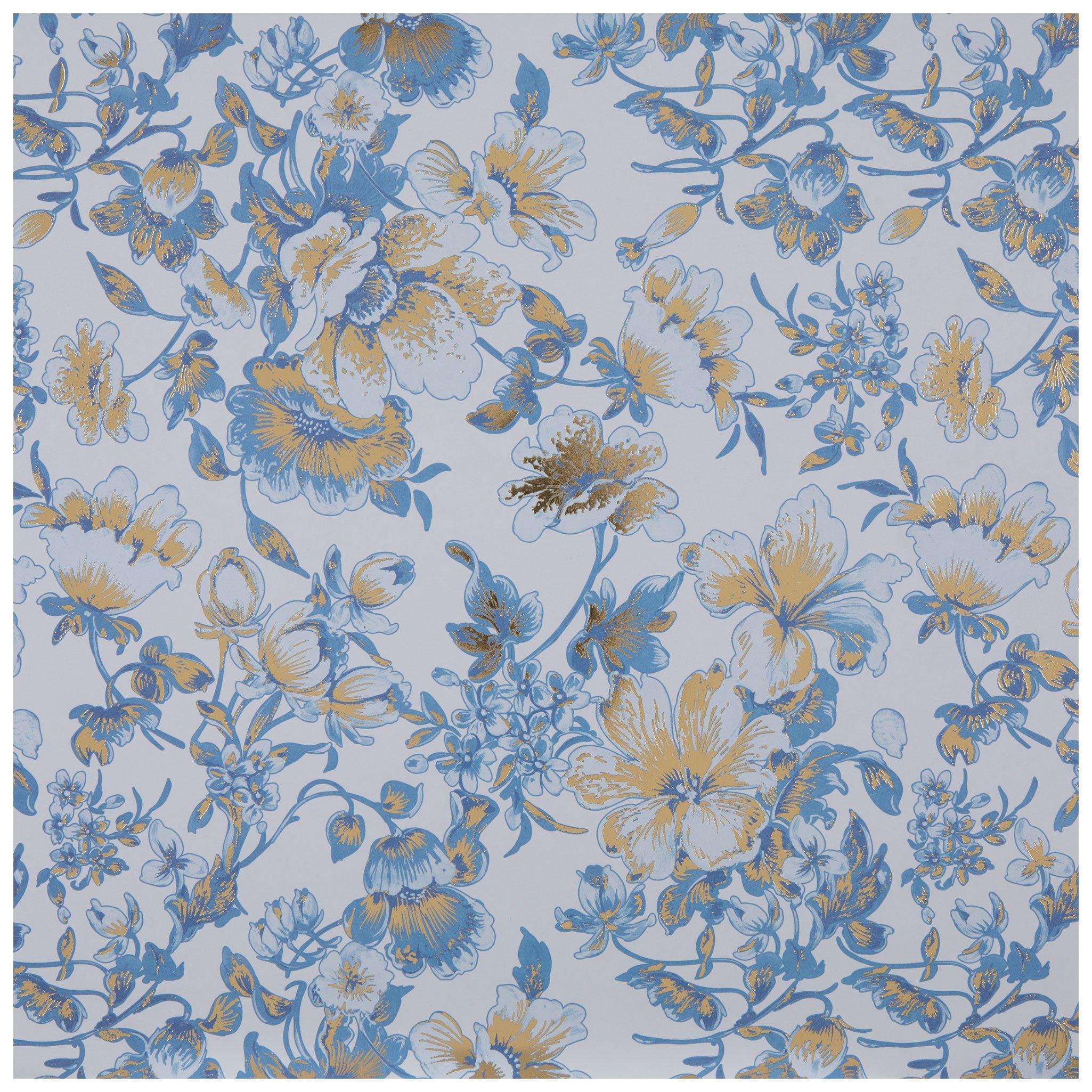 NEW Dusty Blue Floral Seamless Paper, Blue and Gold Leaf Digital Paper Pack  7122 - Baer Design Studio