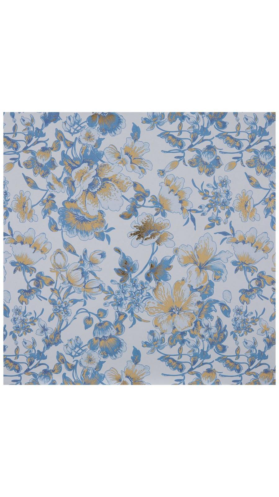 BONHEUR Papier　0316 Chinoiserie Blue & Gold Floral Scrapbook Paper - 12
