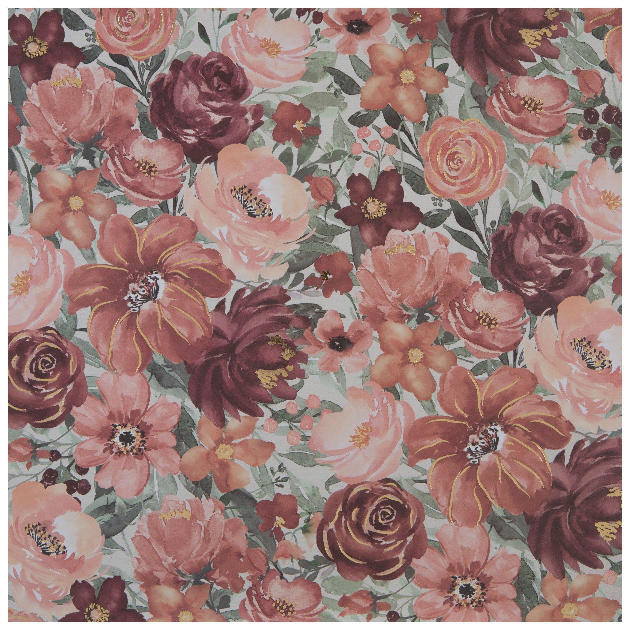 Terracotta Floral Foil Scrapbook Paper - 12 x 12, Hobby Lobby