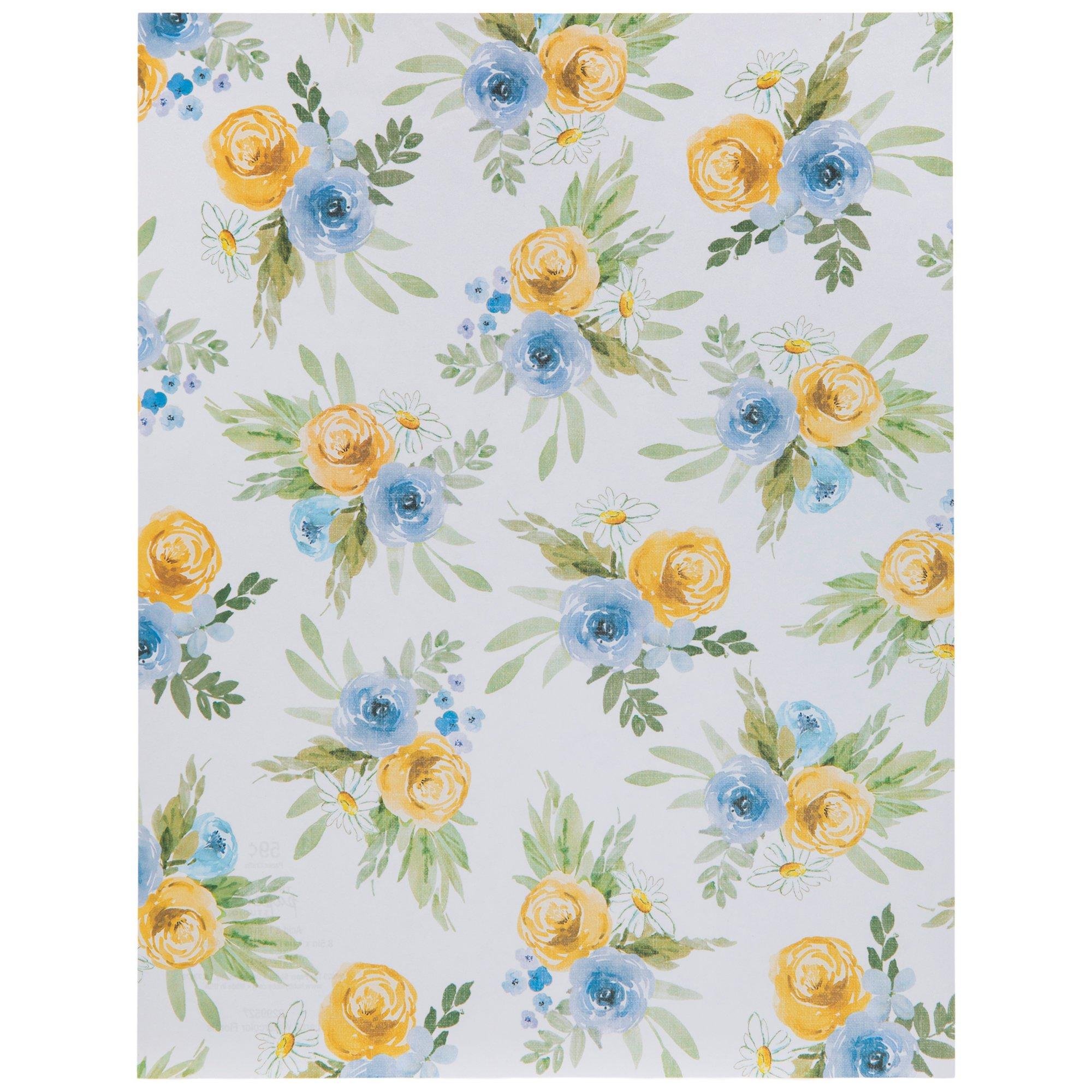 Large Watercolor Florals Scrapbook Paper 8 1/2" x 11" Hobby Lobby