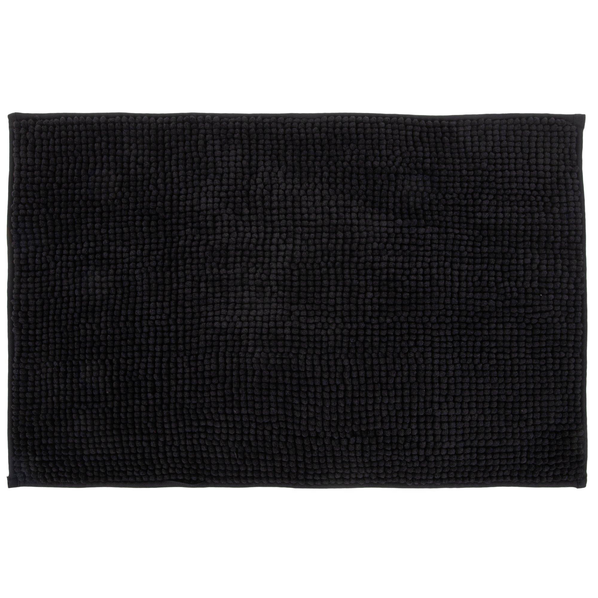 NEW SOHO LOFT 100% POLYESTER BLACK MICROFIBER CHENILLE BATH RUG