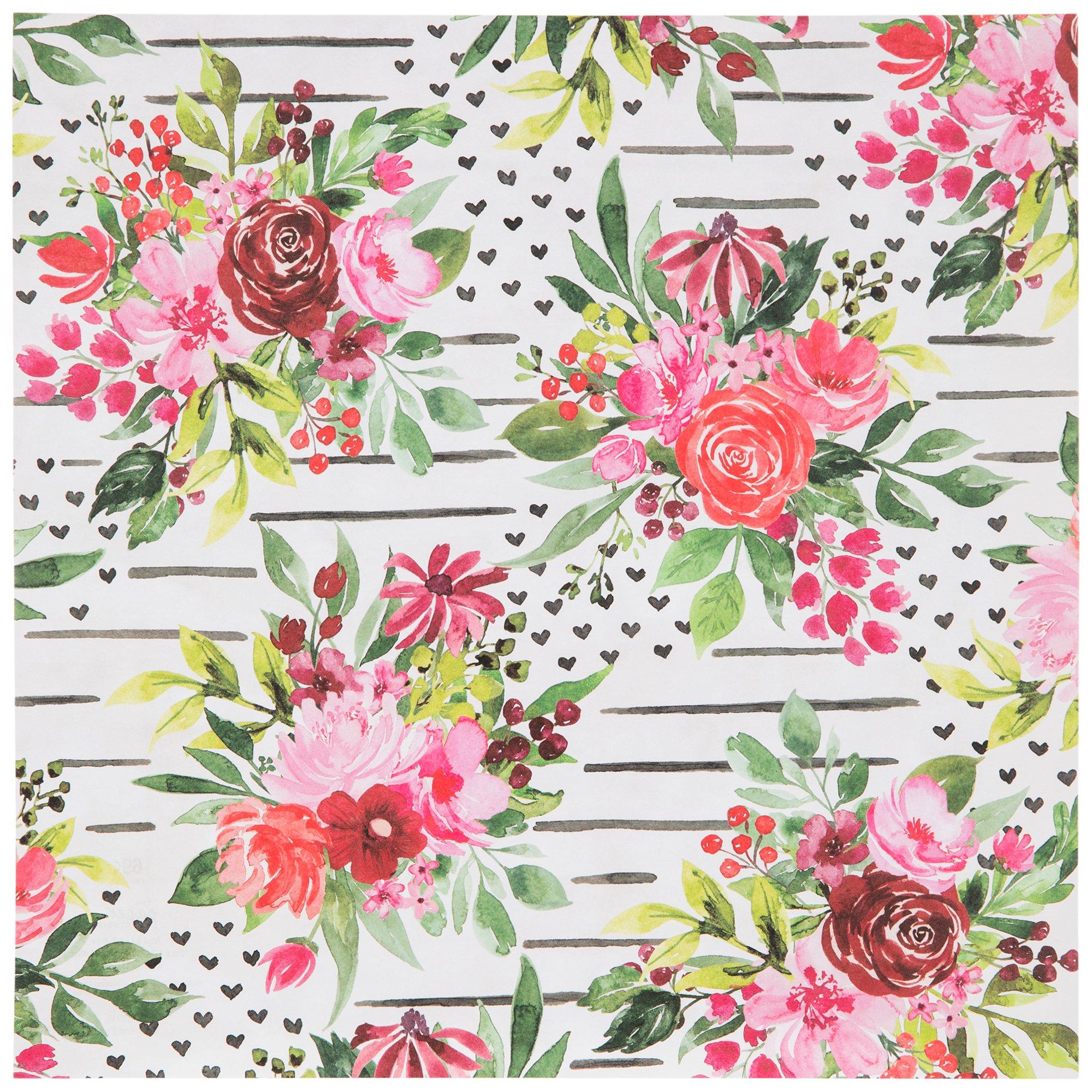 Pink & Green Floral Striped Scrapbook Paper Hobby Lobby 2299949